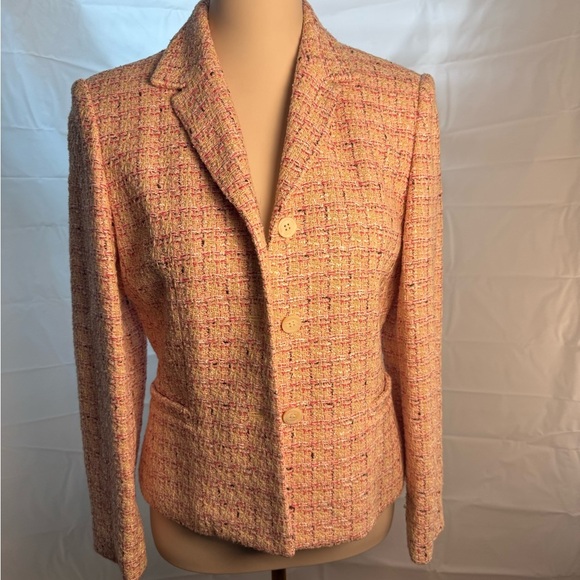 Ann Taylor Petites Pink and Cream Blazer Tailored Tweed - Picture 1 of 7